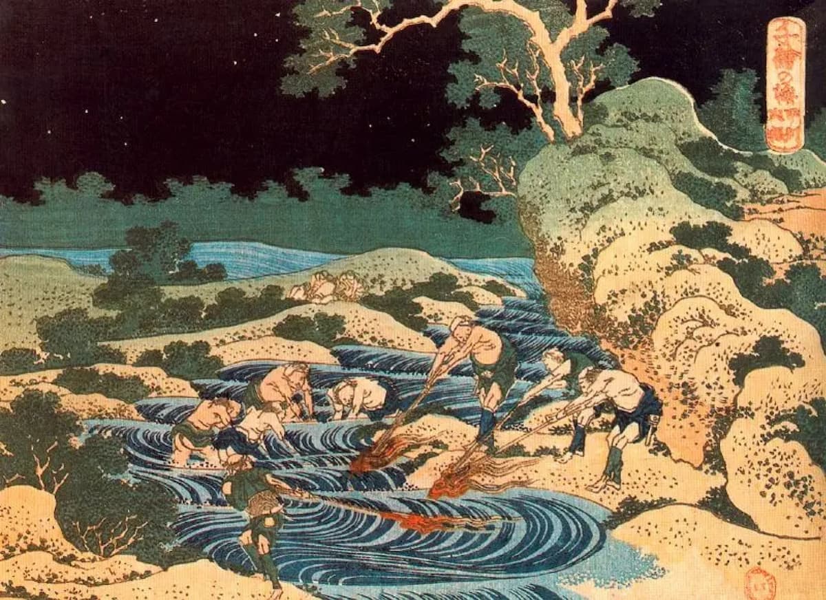 Кацусика Хокусай, Рыбалка при свете факелов (1833)