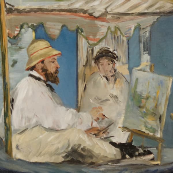 Клод Моне в своей лодке-студии (Эдуард Мане), фрагмент