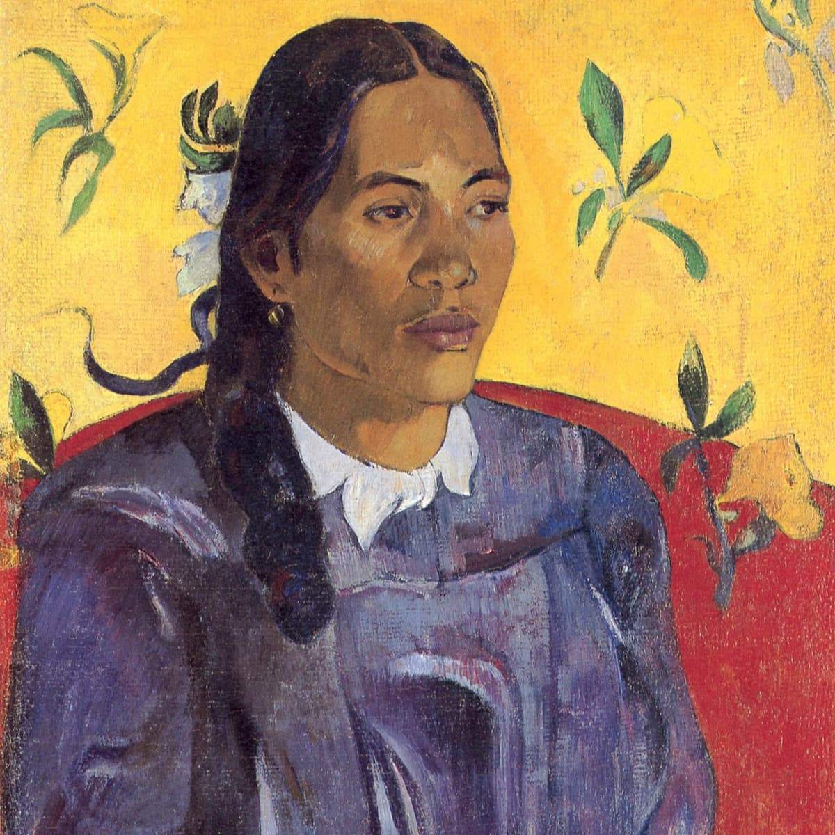 Женщина с цветком (Поль Гоген), фрагмент крупным планом